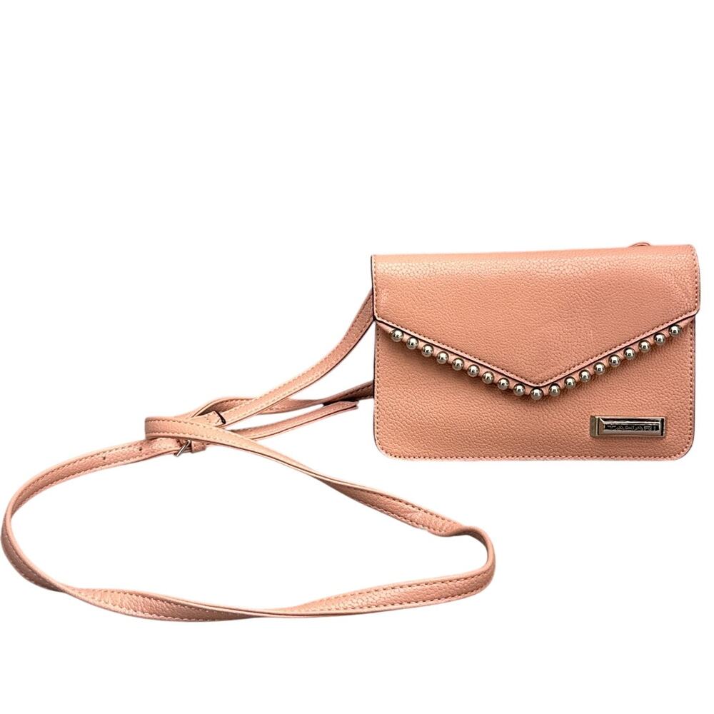 Tahari Mini Ball & Chain Pink Pebbled Vegan Leather Envelope Crossbody Purse